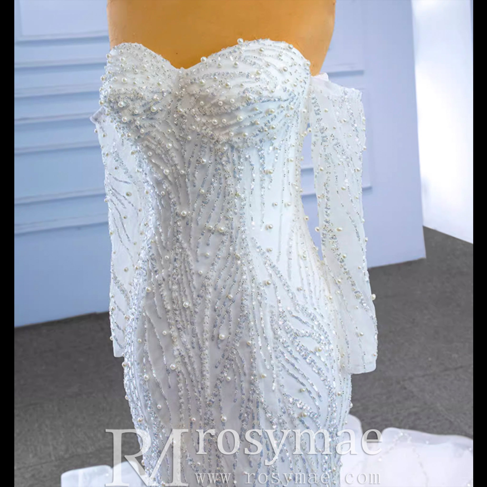Mermaid Detachable Long Sleeve Wedding Dress with Sweetheart - Rosymae