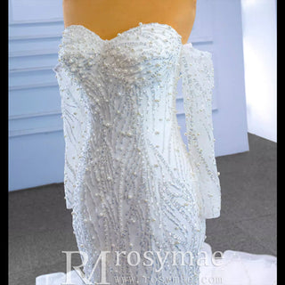 Mermaid Detachable Long Sleeve Wedding Dress with Sweetheart - Rosymae