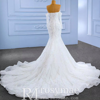 Mermaid Detachable Long Sleeve Wedding Dress with Sweetheart - Rosymae