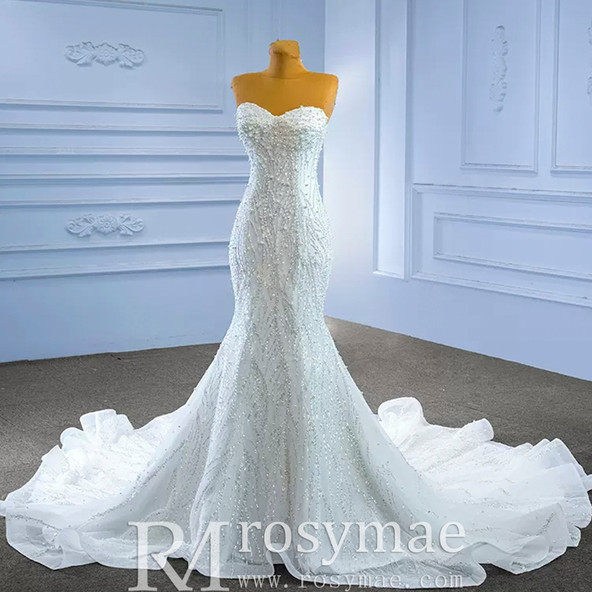 Mermaid Detachable Long Sleeve Wedding Dress with Sweetheart - Rosymae