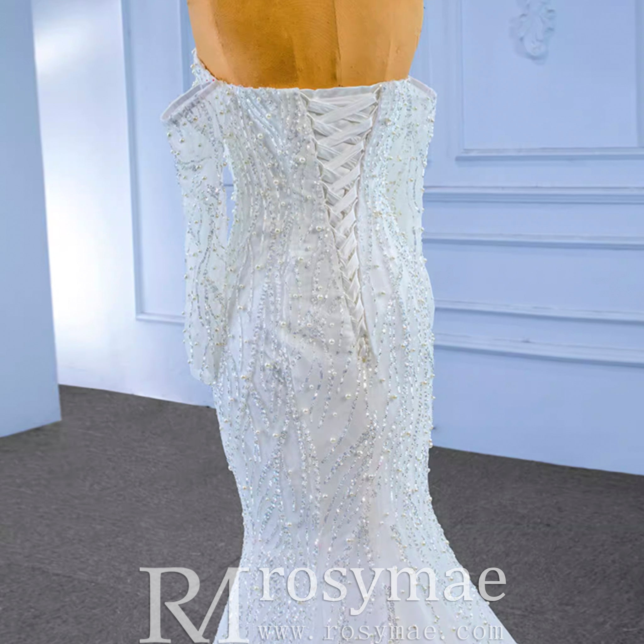 Mermaid Detachable Long Sleeve Wedding Dress with Sweetheart - Rosymae