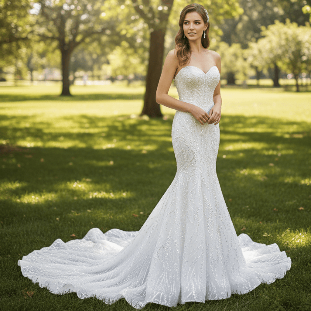 Mermaid Detachable Long Sleeve Wedding Dress with Sweetheart - Rosymae