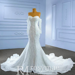 Mermaid Detachable Long Sleeve Wedding Dress with Sweetheart - Rosymae