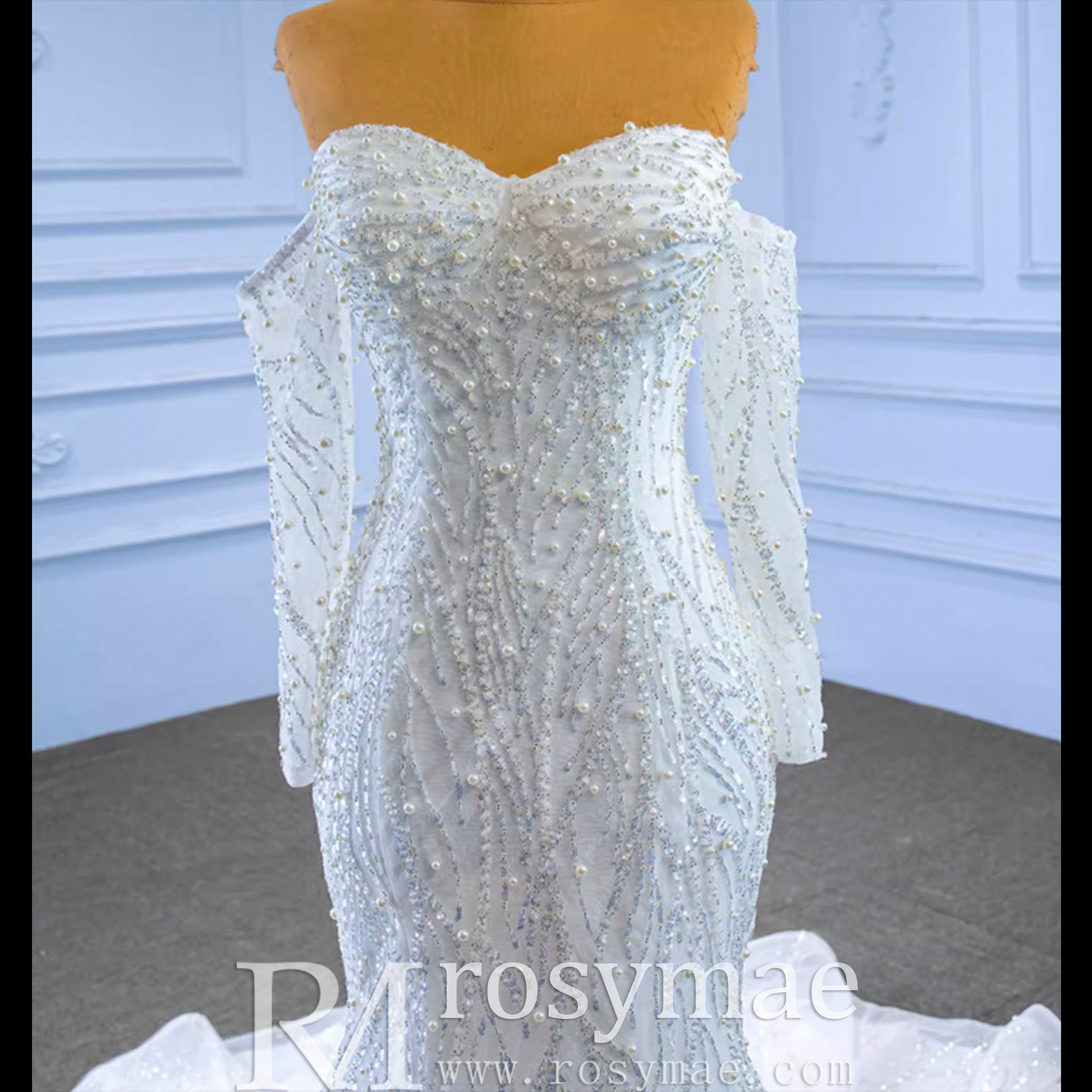 Mermaid Detachable Long Sleeve Wedding Dress with Sweetheart - Rosymae