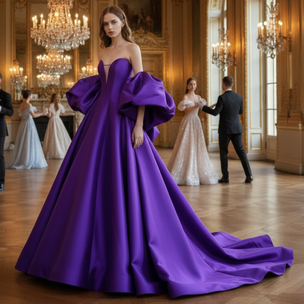 Purple Wedding Dress For Modern Romantic Bride Puffy Sleeve Purple / 8 Purple Wedding Dress For Modern Romantic Bride Puffy Sleeve Purple / 8