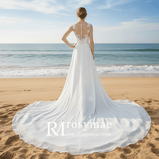 Mermaid Floral Lace High Low Wedding Dress with Tank Sleeves - Rosymae