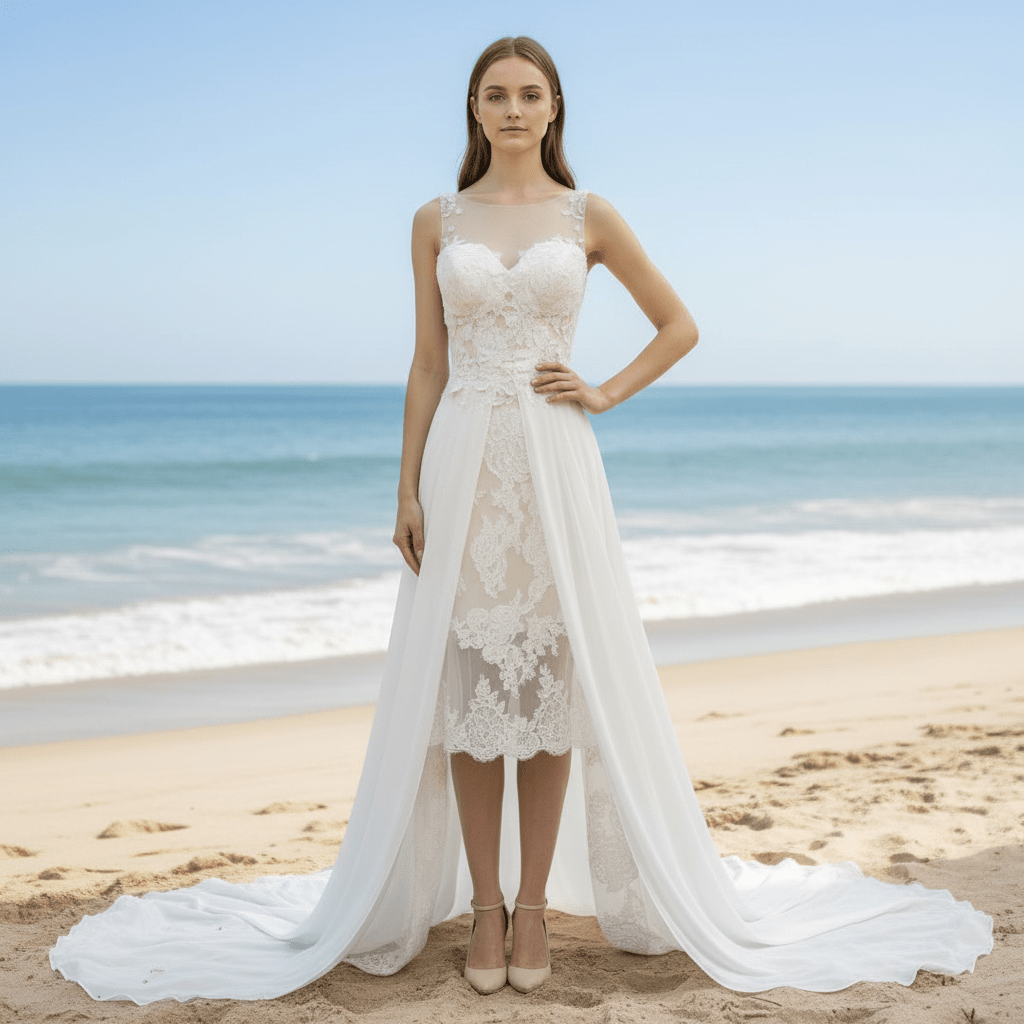 Mermaid Floral Lace High Low Wedding Dress with Tank Sleeves - Rosymae
