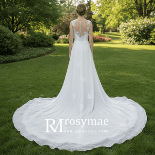 Mermaid Floral Lace High Low Wedding Dress with Tank Sleeves - Rosymae