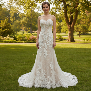Trendy Strapless Fit and Flare Lace Wedding Dress Sweetheart Neck