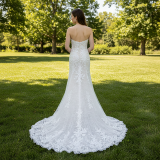 Trendy Strapless Fit and Flare Lace Wedding Dress Sweetheart Neck