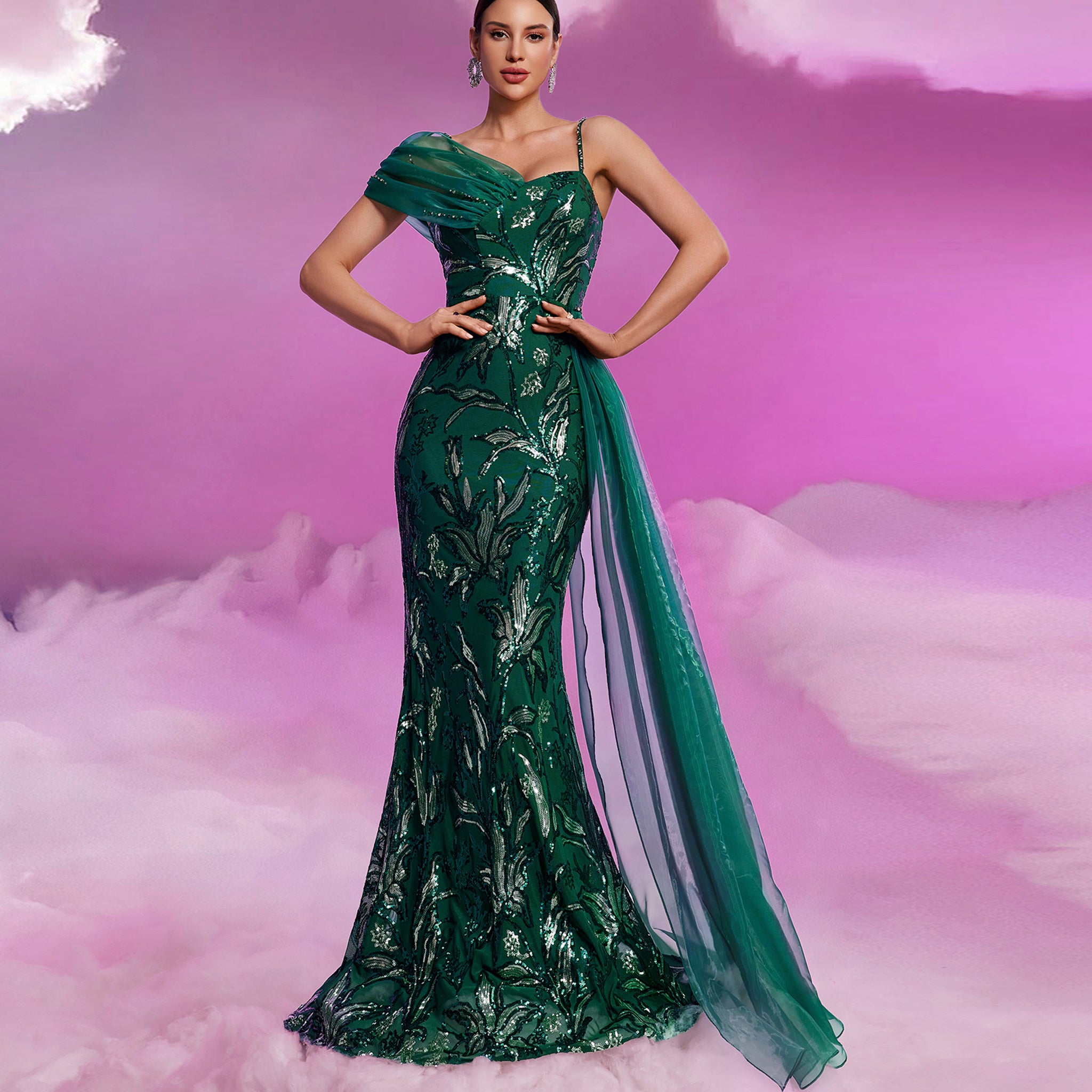 Elegant Sparkly Hunter Green Mermaid Evening Dresses Party Gowns Hunter Green / S Elegant Sparkly Hunter Green Mermaid Evening Dresses Party Gowns Hunter Green / S