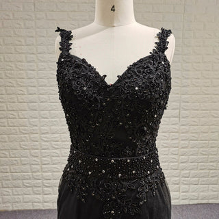 Mermaid Lace Applique Black Wedding Dress Backless Bridal Gowns - Rosymae