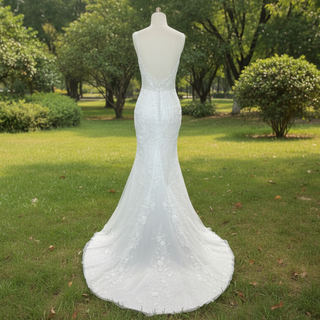 Elegant Spaghetti Straps Lace Mermaid Wedding Dresses Long Train
