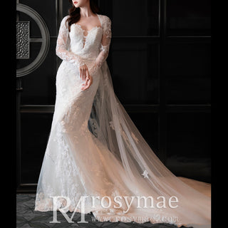 Mermaid Lace Wedding Dress with Long Sleeve Jacket