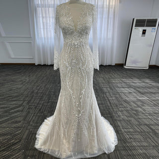 Mermaid Lace Long Sleeve Wedding Dresses & Gowns with Sheer Neck - Rosymae