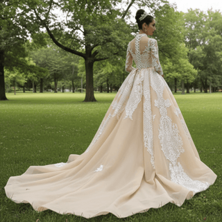 Mermaid Lace O-Neck Long Sleeve Wedding Dress With Detachable Train - Rosymae