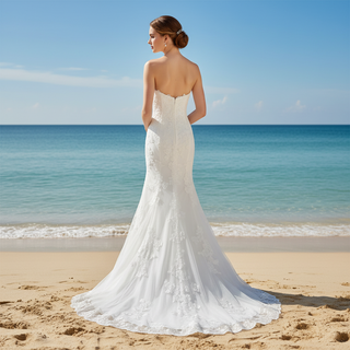 Lace Mermaid Wedding Dress with Beaded Spaghetti Straps & Sweetheart Neckline
