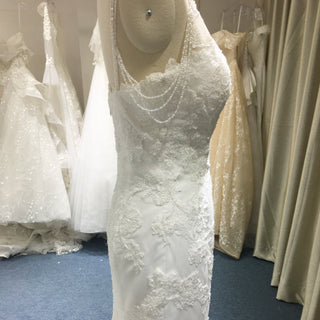 Lace Mermaid Wedding Dress with Beaded Spaghetti Straps & Sweetheart Neckline