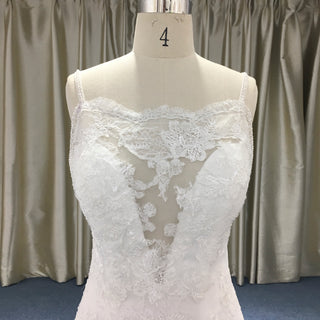 Lace Mermaid Wedding Dress with Beaded Spaghetti Straps & Sweetheart Neckline