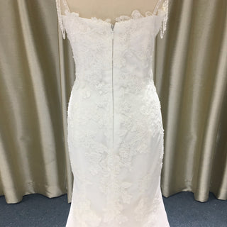 Lace Mermaid Wedding Dress with Beaded Spaghetti Straps & Sweetheart Neckline