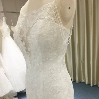 Lace Mermaid Wedding Dress with Beaded Spaghetti Straps & Sweetheart Neckline