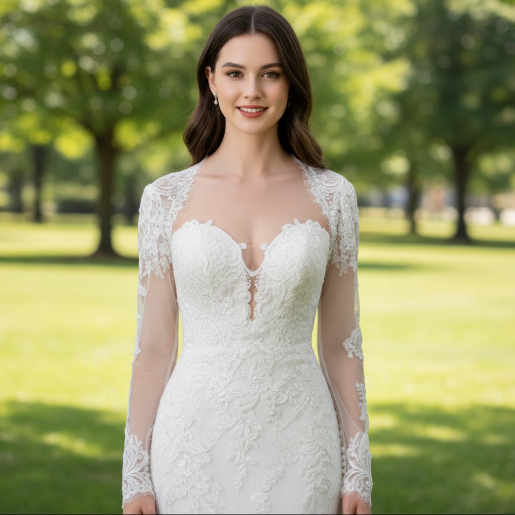 Mermaid Lace Wedding Dress with Long Sleeve Cape - Rosymae