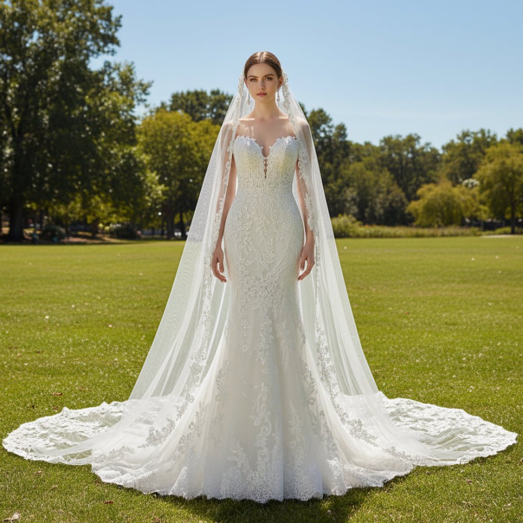 Mermaid Lace Wedding Dress with Long Sleeve Cape - Rosymae