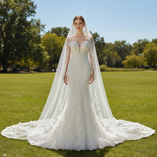 Mermaid Lace Wedding Dress with Long Sleeve Cape - Rosymae