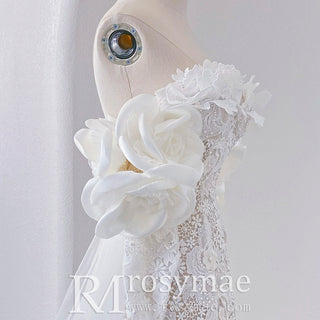 Long Sleeve Mermaid Lace Wedding Dress with Flowers