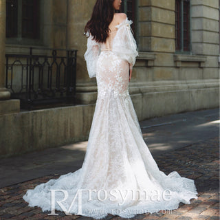 Elegant Lace Mermaid Wedding Dress with Lanter Long Sleeve