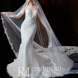 Mermaid Lace Wedding Dress with Long Sleeve Jacket
