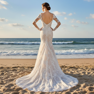 Elegant Mermaid Lace Wedding Dresses with Sheer Long Sleeves