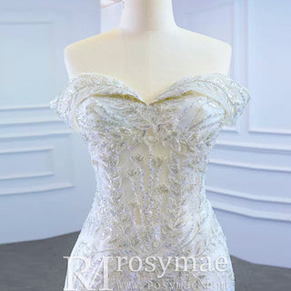Mermaid Off the Shoulder Wedding Dress With Detachable Train - Rosymae