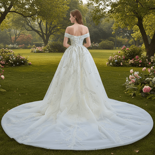 Mermaid Off the Shoulder Wedding Dress With Detachable Train - Rosymae