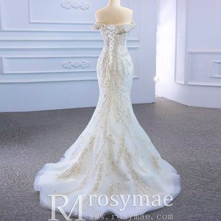 Mermaid Off the Shoulder Wedding Dress With Detachable Train - Rosymae