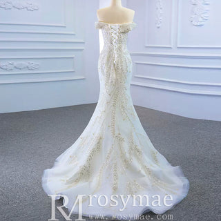 Mermaid Off the Shoulder Wedding Dress With Detachable Train - Rosymae