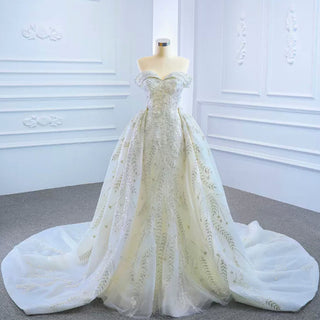 Mermaid Off the Shoulder Wedding Dress With Detachable Train - Rosymae
