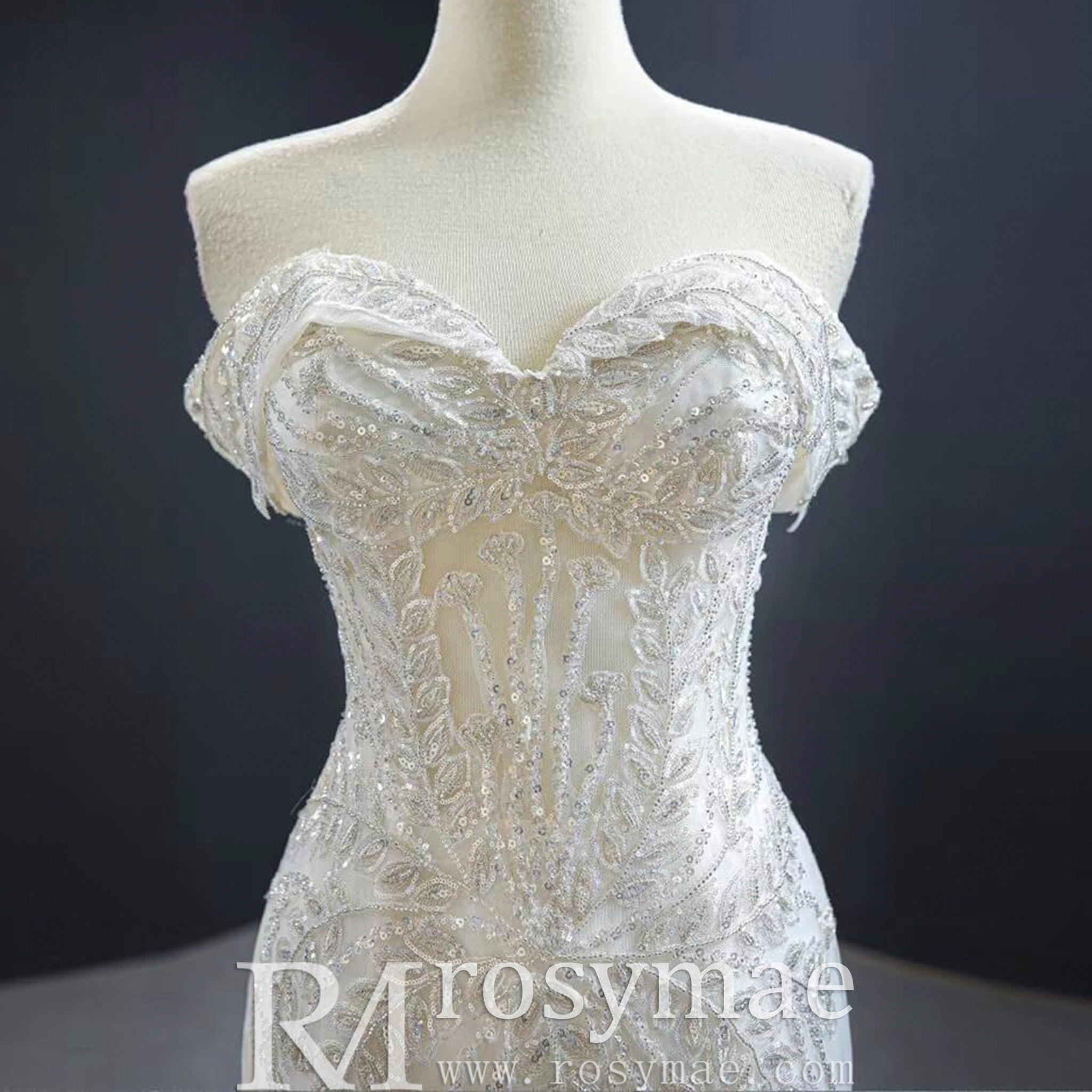 Mermaid Off the Shoulder Wedding Dress With Detachable Train - Rosymae