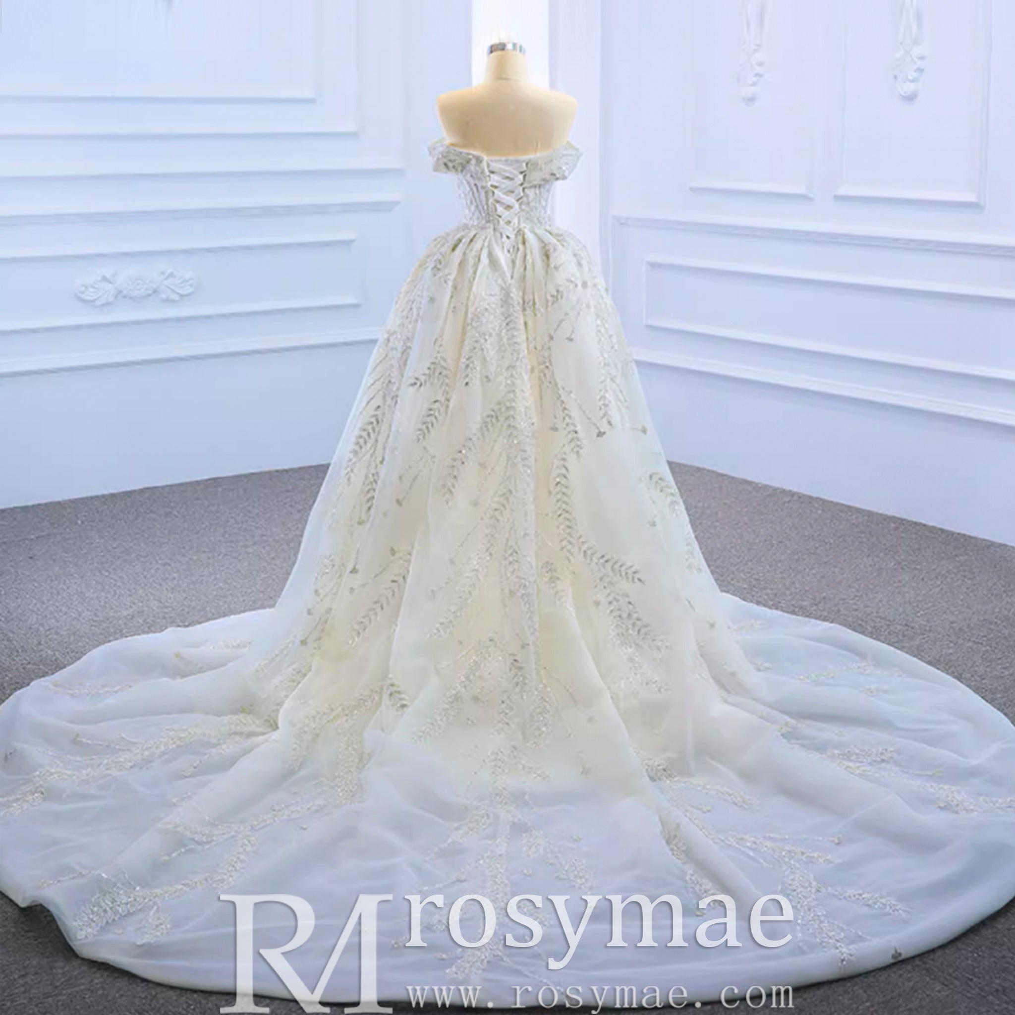 Mermaid Off the Shoulder Wedding Dress With Detachable Train - Rosymae