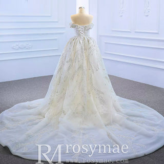 Mermaid Off the Shoulder Wedding Dress With Detachable Train - Rosymae