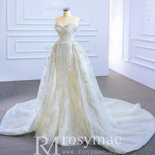 Mermaid Off the Shoulder Wedding Dress With Detachable Train - Rosymae