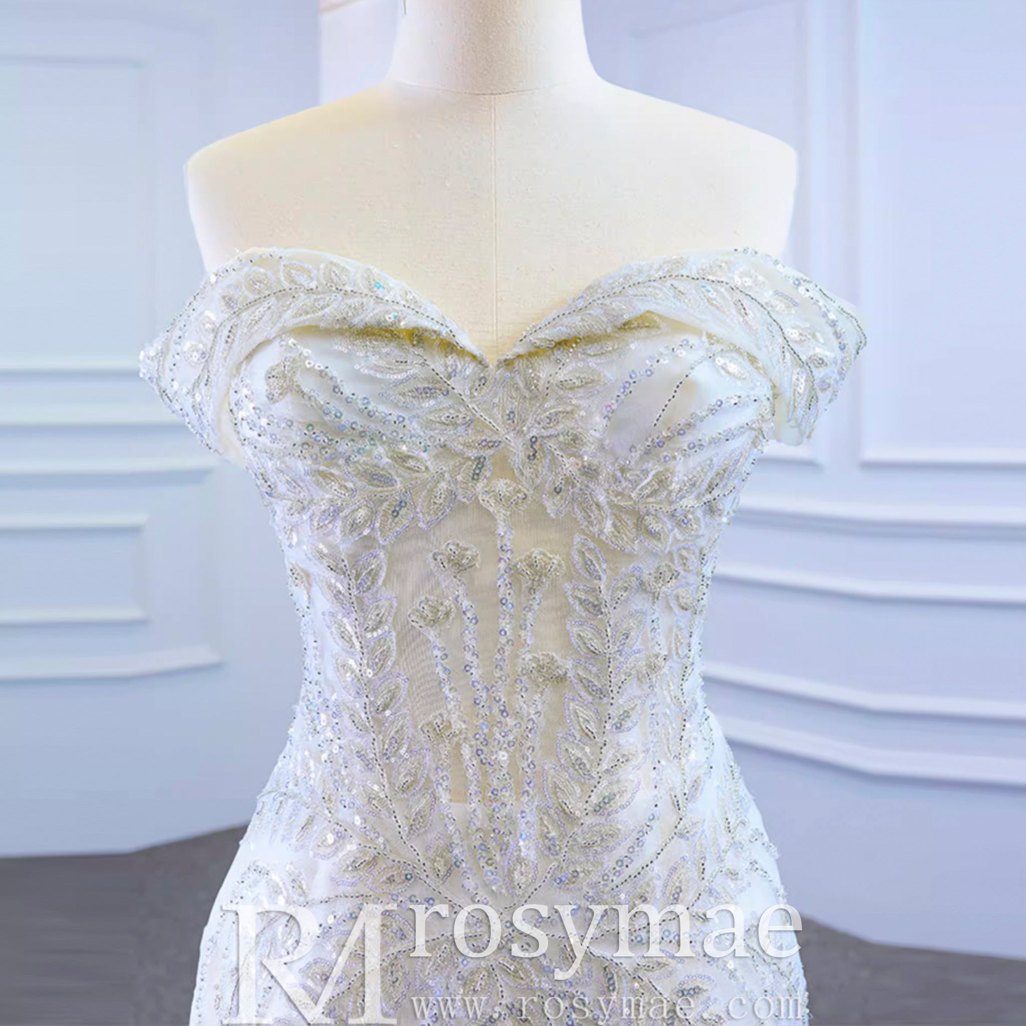 Mermaid Off the Shoulder Wedding Dress With Detachable Train - Rosymae