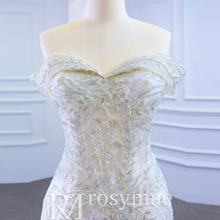 Mermaid Off the Shoulder Wedding Dress With Detachable Train - Rosymae