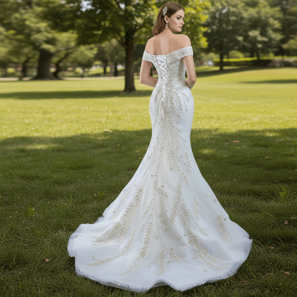Mermaid Off the Shoulder Wedding Dress With Detachable Train - Rosymae