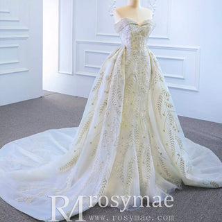 Mermaid Off the Shoulder Wedding Dress With Detachable Train - Rosymae