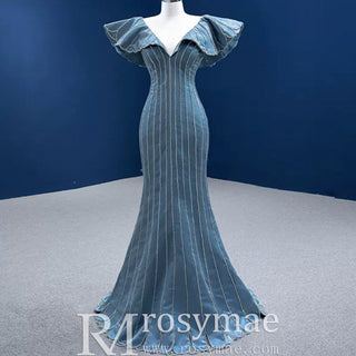 Mermaid Pageant Dress Beaded V-neck Formal Dress Prom Gown - Rosymae