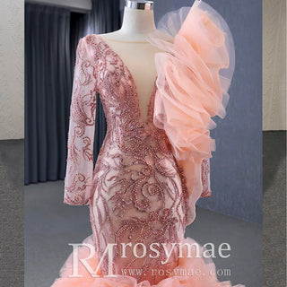 Mermaid Pageant Dress Long Sleeve Ruffled Evening Prom Dresses - Rosymae