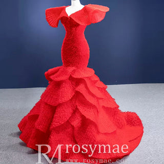 Mermaid Princess Tiers Prom Dress Luxury Custom Evening Gowns - Rosymae