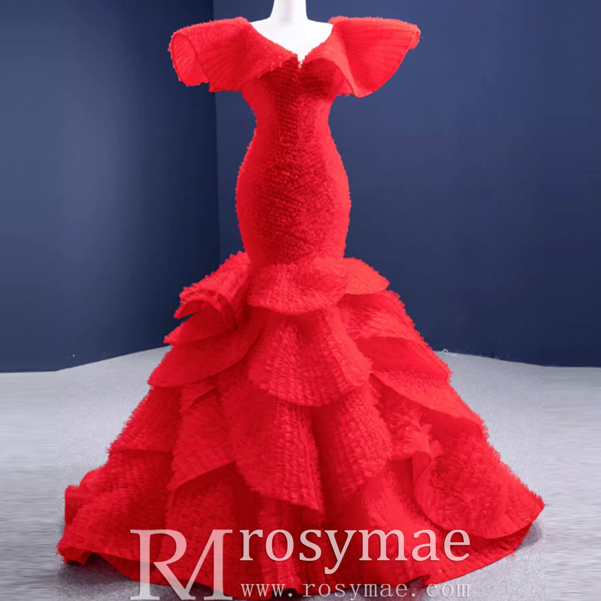 Mermaid Princess Tiers Prom Dress Luxury Custom Evening Gowns - Rosymae