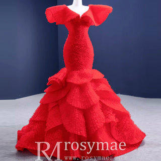 Mermaid Princess Tiers Prom Dress Luxury Custom Evening Gowns - Rosymae